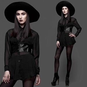 HOUSE OF WIDOW Lip Service Destroyer chiffon leather corset top NWT